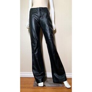 Amber Genuine Leather Flare Pants EU 33 US 2 Black Low Rise Tall Long 35" Inseam